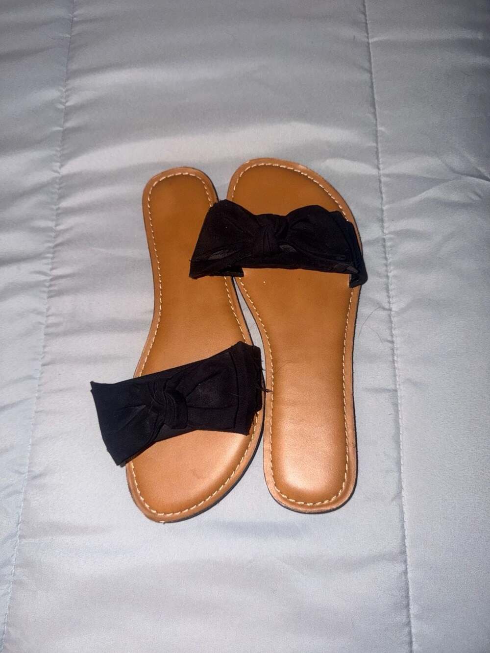 Time And Tru Bow Slide Sandals Size 8 Black Flat Open Toe